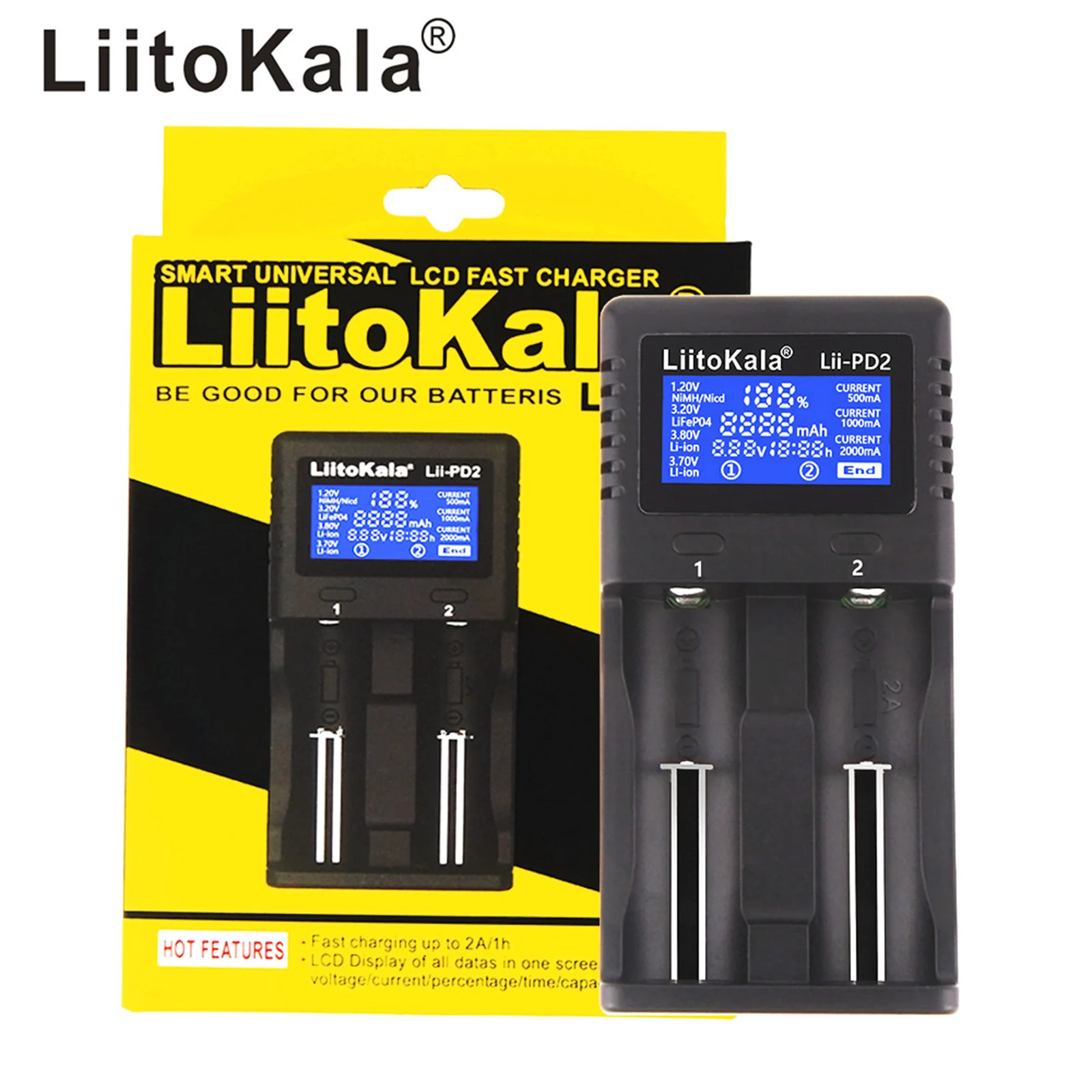 LIITOKALA LII-PD2 Smart Battery Charger for 18650 26650 21700 NiMH Lithium 2 Slots Charging Auto-polarity Detector | Электроника