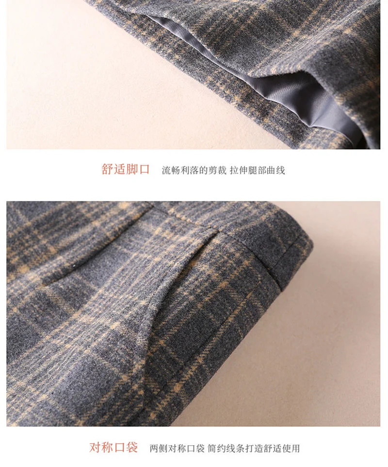 Shorts Women Woolen Shorts Women's Autumn Winter Women's Pants Casual High Waist Plaid Straight Pantskirt Pants Ropa Mujer mom shorts