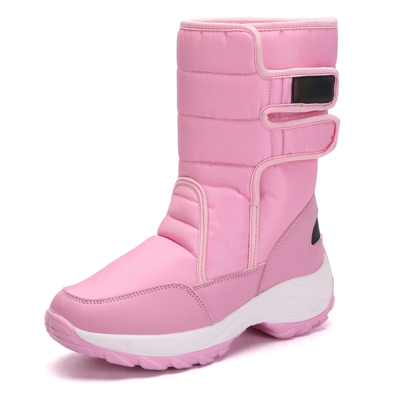 Классические женские Зимние непромокаемые сапоги зимние сапоги до середины икры женская теплая меховая плюшевая стелька Высококачественная зимняя женская обувь размер 42 - Цвет: Розовый