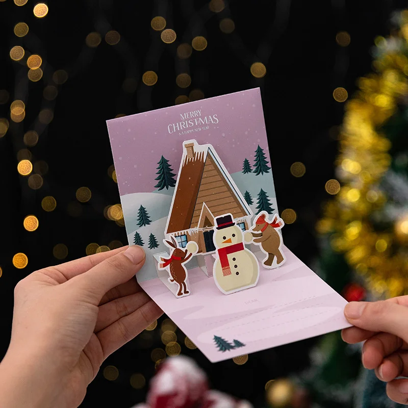 thumbnail image 5 of 5/1 piezas de tarjetas emergentes de Navidad, tarjetas de mensaje, tarjetas de vacaciones, postales de bendición para amigos y familiares, regalos de Navidad de Año Nuevo, decoración navideña, 5 of 6