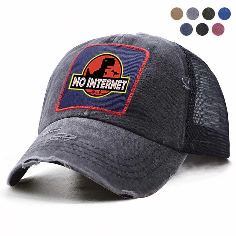 Funny Dinosaur There Is No Internet Hip Hop Print Cap Men's Baseball Women Snapback Summer Mesh Hat Trucker Hats | Аксессуары для