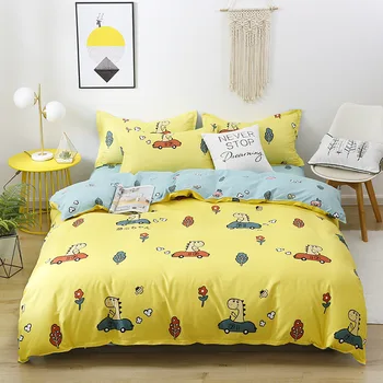 

BEST.WENSD Modern Cute cartoon style twin size bedding set Single double yellow bed cover set dinosaur 150x200 ropa de cama W852