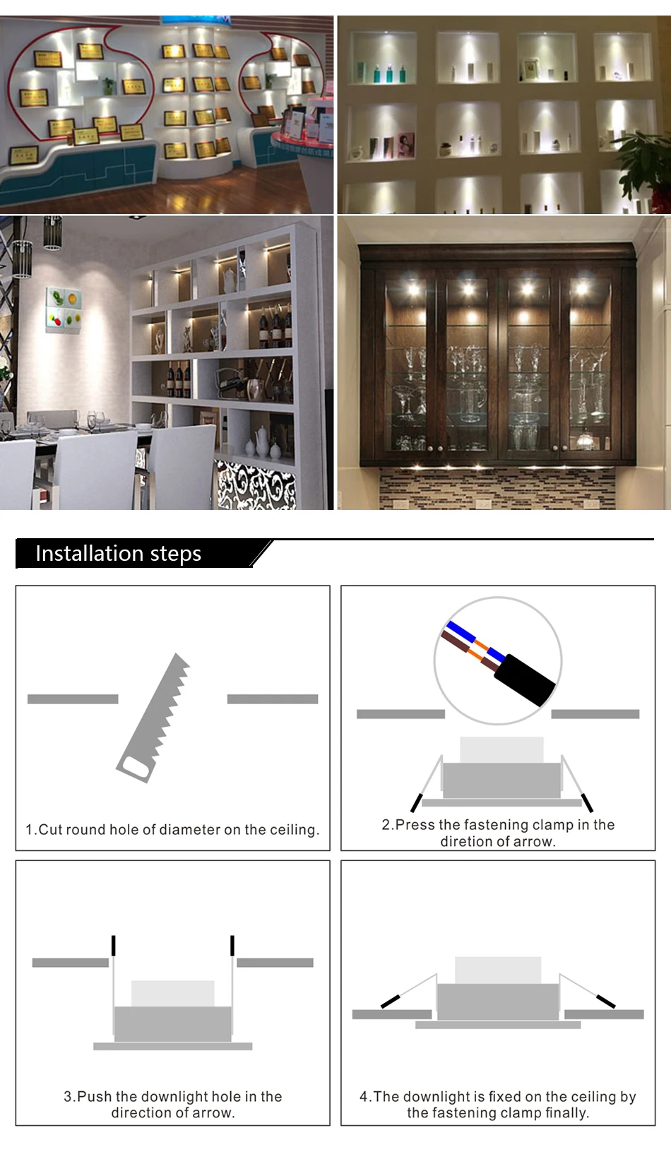 Description Picture 4 of itemDimmable 1W 3W Mini Round High Power LED Recessed Ceiling Down Light Lamps Spotlight for Living Room Cabinet Bedroom 85-265V