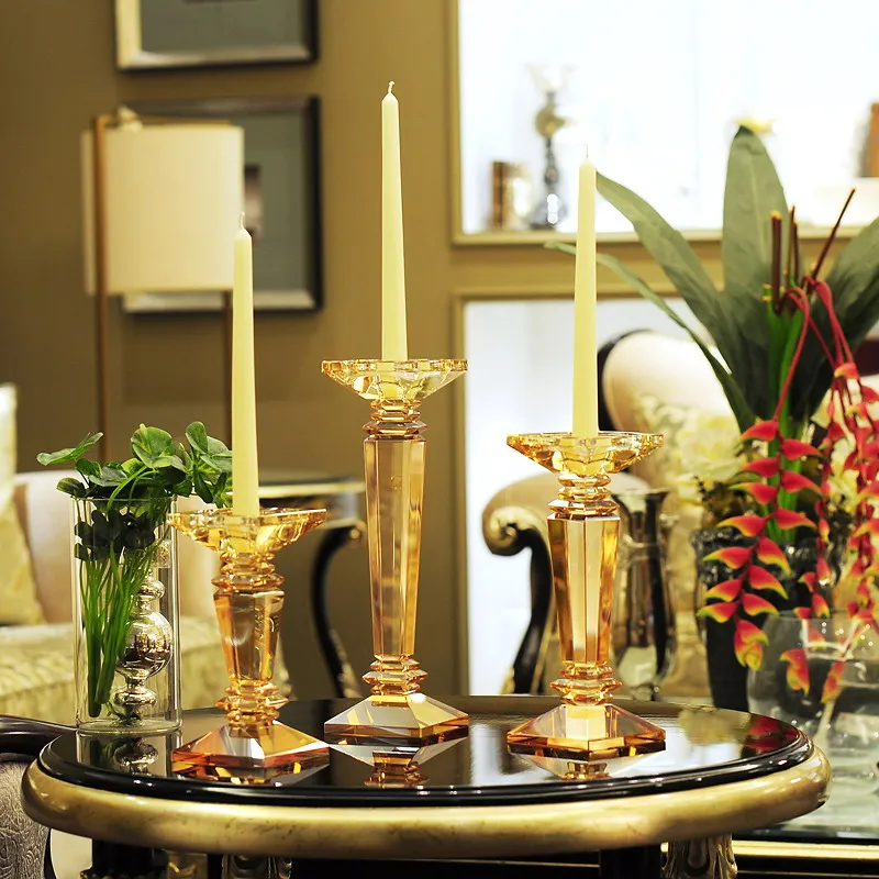 

Luxury Golden Crystal Glass Candle Holder, Romantic Wedding Table Centerpieces, Decor Candelabra, Coffee, Home Decoration