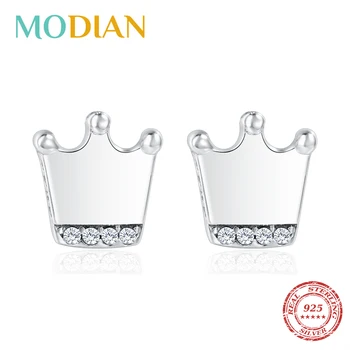 

Modian 2020 New Style Classic Crown Charm Earring 925 Sterling Silver Fashion Exquisite Stud Earrings For Women Wedding Jewelry