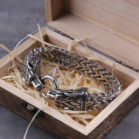 Fade Rock Viking Dragon Charm Bracelet Men's Stainless Steel Mesh Chain Gold Wolf Punk Bracelets Biker Jewelry