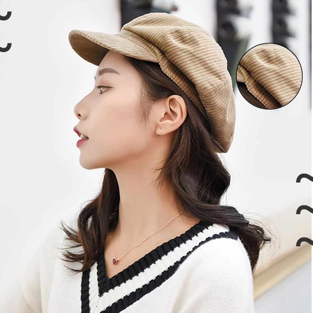 Women Hat Beret Corduroy Octagonal Cap Painter Hat Men Newsboy Cap Beret Hats Female Vintage Winter Hat For Women Flat Cap