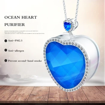 

Portable Blue Crystal Heart Shaped Air Purifier Necklace Mini Portable Air Freshener Car Decoration Gift For Adult Kid