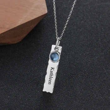 

Personalized Engraved Bar Necklace Pendant with Birthstones Stainless Steel Custom Name Necklaces For Women Fashion Jewelry