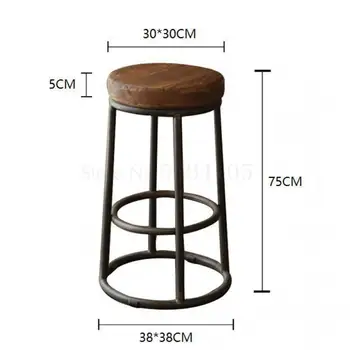 

American Style Iron Leisure Chair Retro Bar Chair Solid Wood Bar Chair Old Round Bar Stool High Foot Dining Chair Coffee