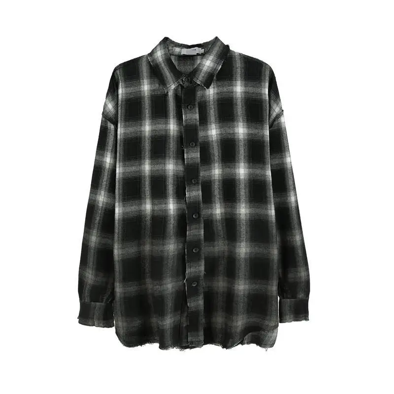 

2020 Autumn New Gradient Plaid Shirts Retro Long Sleeve Mens Shirt Japanese High Street Fashion Brand Man Hiphop Streetwear Coat