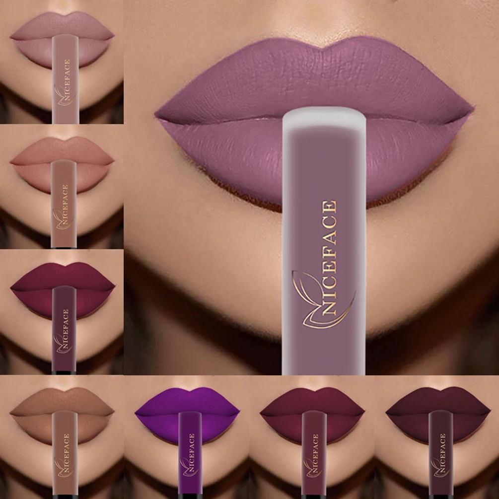 NICEFACE Lip Gloss 34 Colors Velvet Nude Matte Lipstick Liquid Tint Cream Pigment Long Lasting Silky For Makeup Lipgloss | Красота и