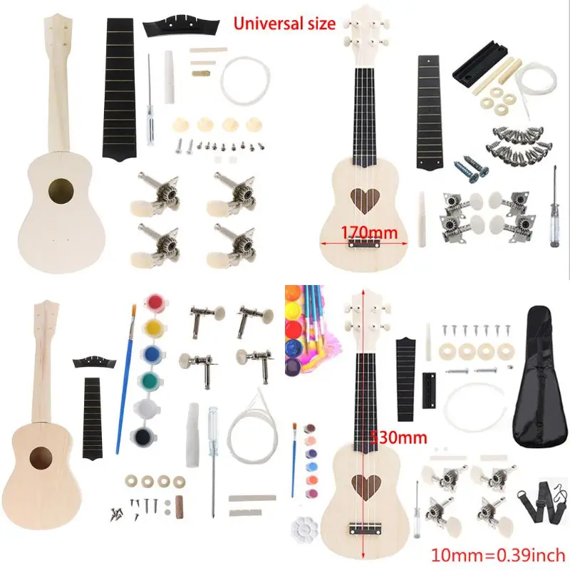 New 1 Set Men Women DIY Ukulele Make Your Own Ukulele Hawaii Ukulele Kit Musical Instrument 4 Styles