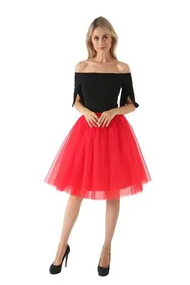 7 слоев 60 см Тюлевая юбка женская летняя трапециевидная юбка миди юбки женские Высокая талия плиссированные юбки в складку для женщин школьная Солнцезащитная юбка - Цвет: red