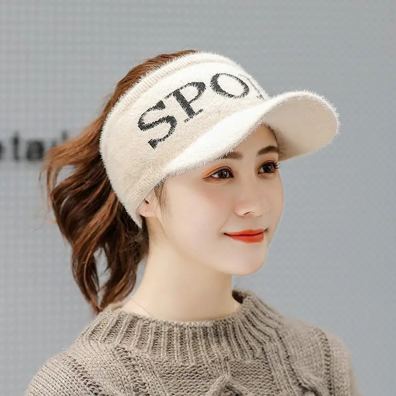 COKK Пустой Топ шляпа осень зима Женская корейская модная трикотажная шляпа кроличий мех Открытый Теплый Козырек Кепка женская шляпа от солнца ветрозащитная