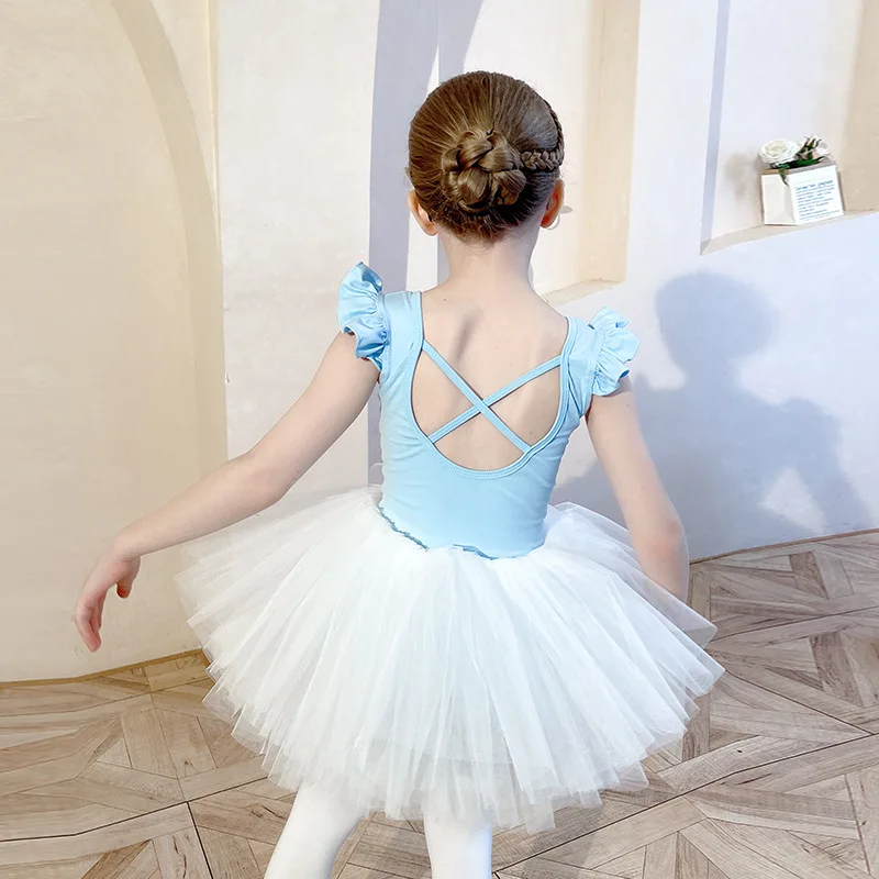 

Children's Dance Clothes Summer Girls Practice Clothes Dance Exam Clothing Girls Ballet Skirt Slit Suit Dance Yarn Dress 4-10y