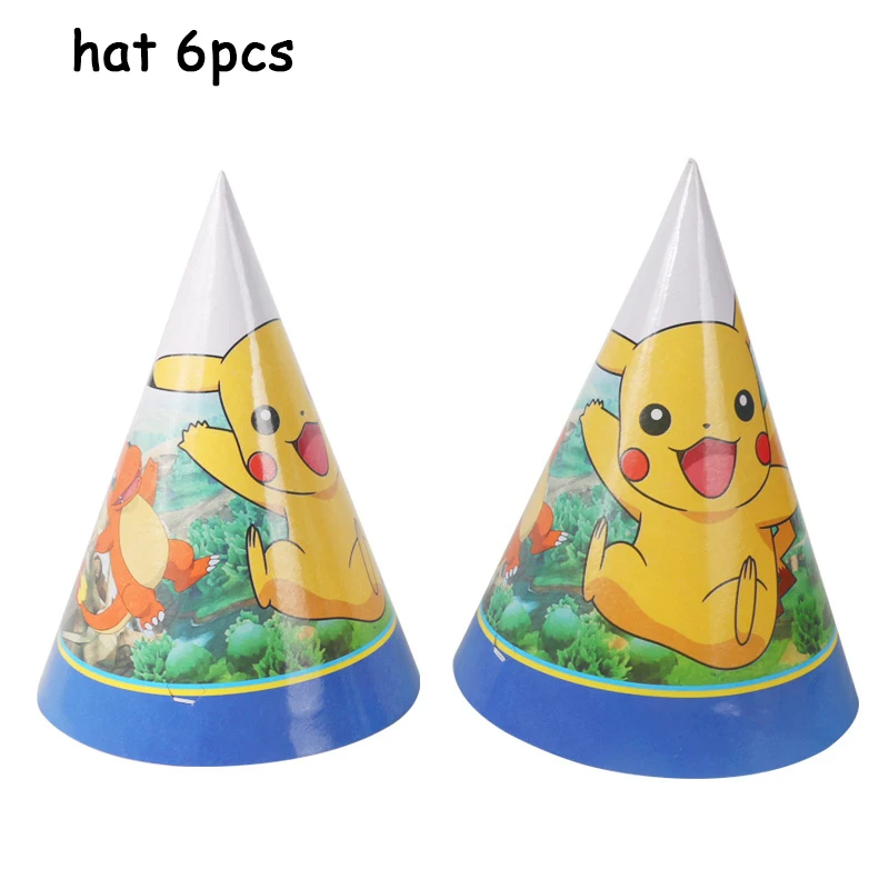 hat 6pcs Pokemon Go Пикачу принадлежности для тематической вечеринки посуда тарелка воздушные шары салфетка чашка для детского душа вечерние украшения для дня рождения - Цвет: hat 6pcs