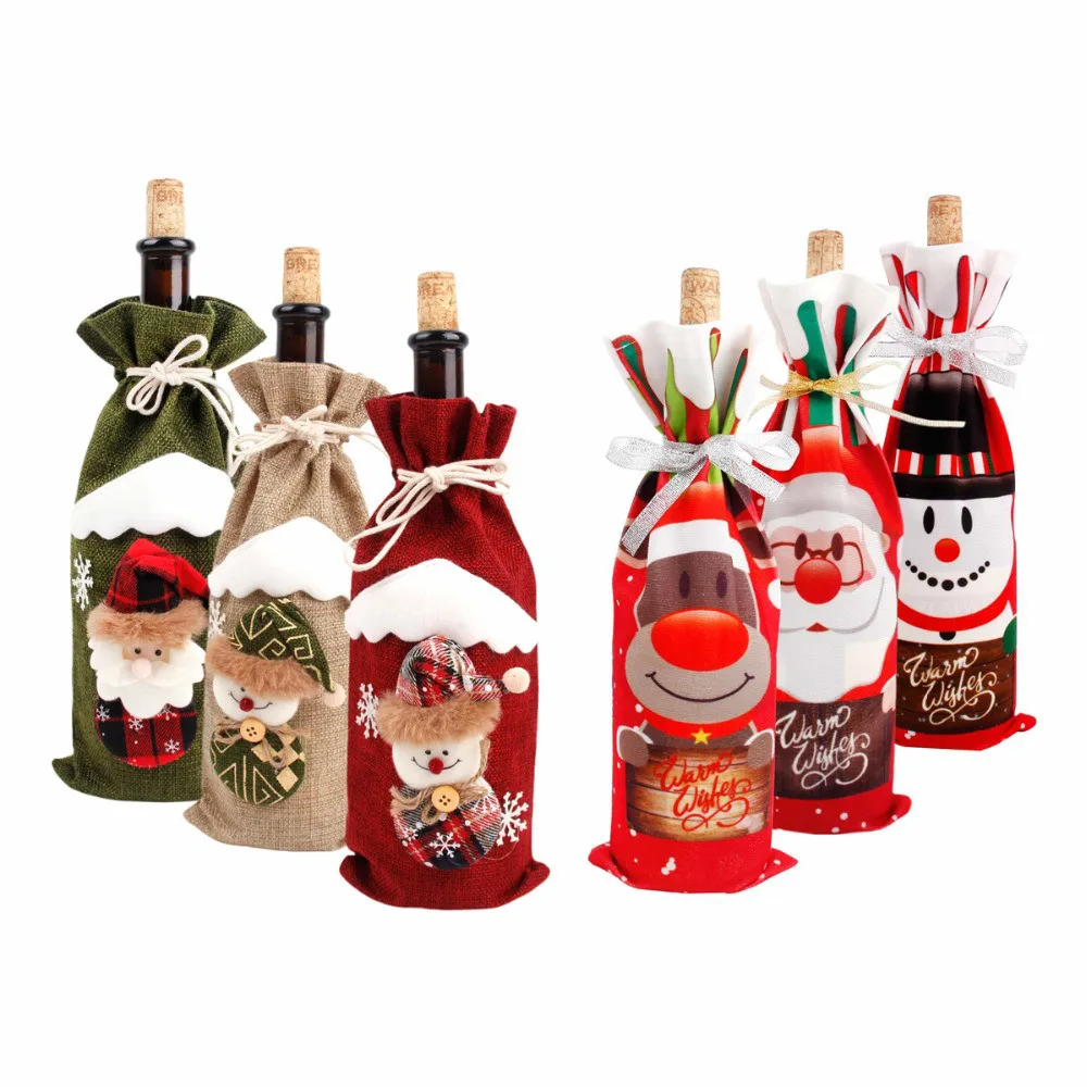 

Fengrise Christmas Decorations For Home Santa Claus Wine Bottle Cover Snowman Stocking Gift Holders Xmas Navidad Decor New Year