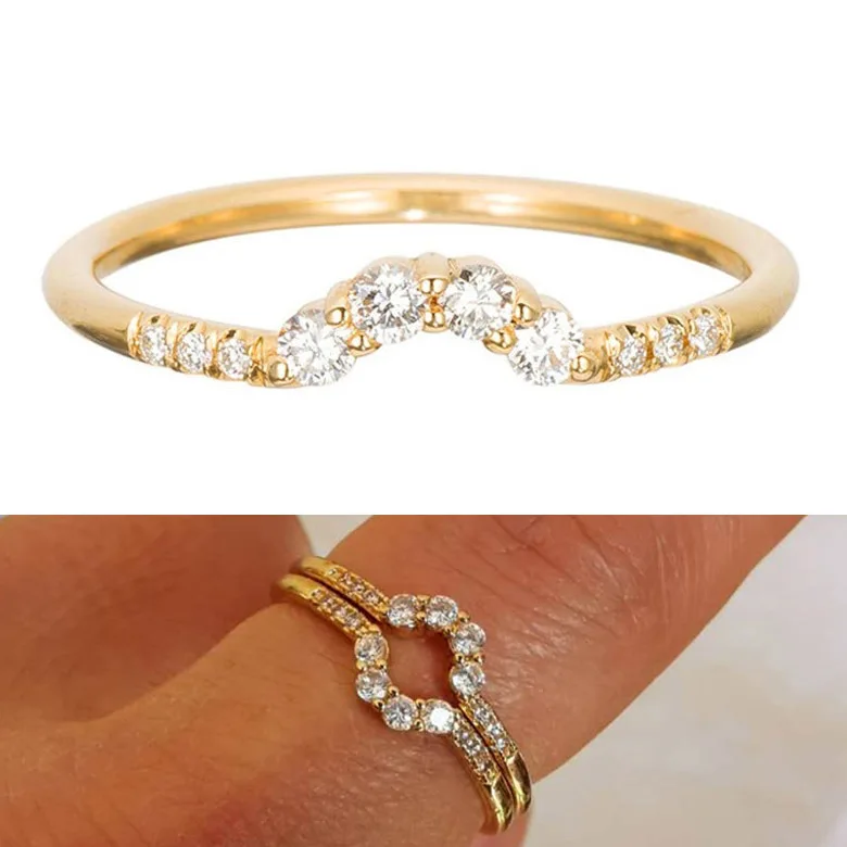 

Exquisite Gold Plated Zircon Semicircle Ring Minimalism Stackable Dainty Ring for Women Jewelry Gifts