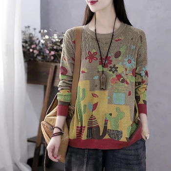 

New autumn printed sweater women long sleeve Loose Pullovers Tops casual Knitted Sweater
