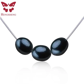 

HENGSHENG 2020 New Black Natural Pearl Necklace 7-8mm Rice Round Freshwater Pearl 925 Sterling Silver Fine Jewelry For Women