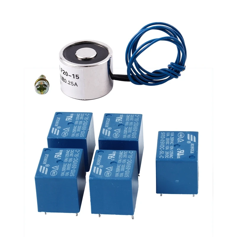 5Pcs 5V DC Mini Power Relay PCB Type & 1Pcs 12V Holding Electro-net Lifting Solenoid | Обустройство дома