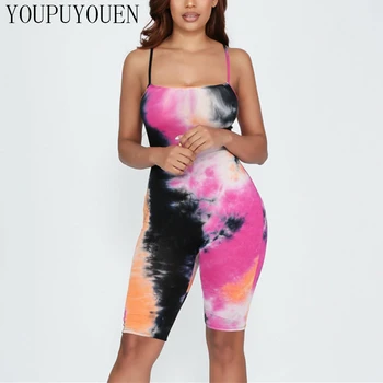 

Summer Romper Tie Dye Print Sexy Short Jumpsuit One Piece Outfit Bodysuits Women Clothes Backless Bodycon Playsuits 2020 Fashion