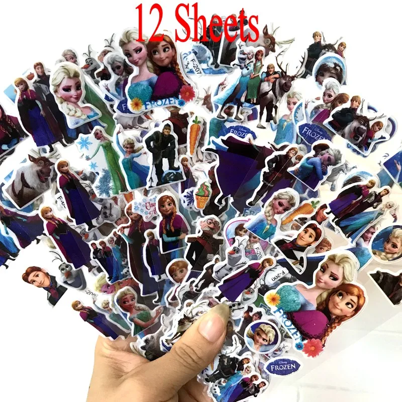 12 Sheets Frozen Горячая Распродажа, Микки Маус, Минни Маус, украшение для ванной комнаты, Мультяшные милые Стеклянные Настенные наклейки для детской комнаты, домашний декор - Цвет: 12 Sheets Frozen