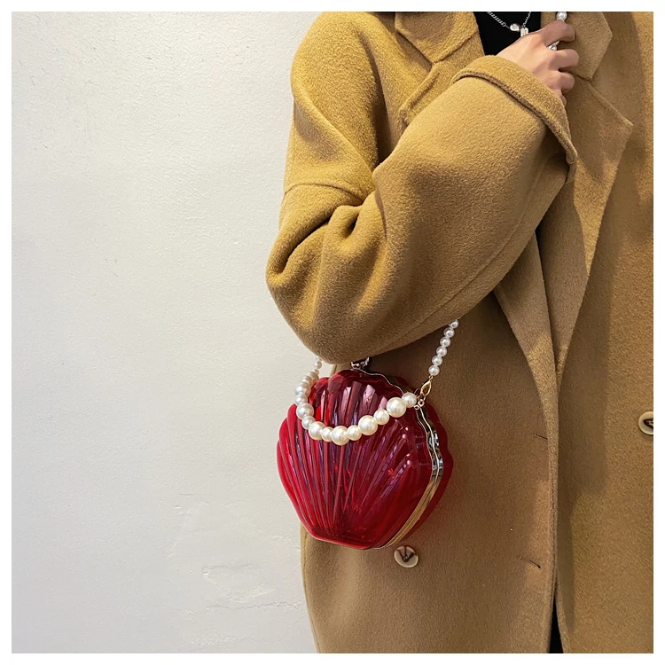 Transparent Acrylic Shell bag 2022 Fashion High quality PVC Women's Designer Handbag Pearl strap Shoulder Messenger Clutch Bag