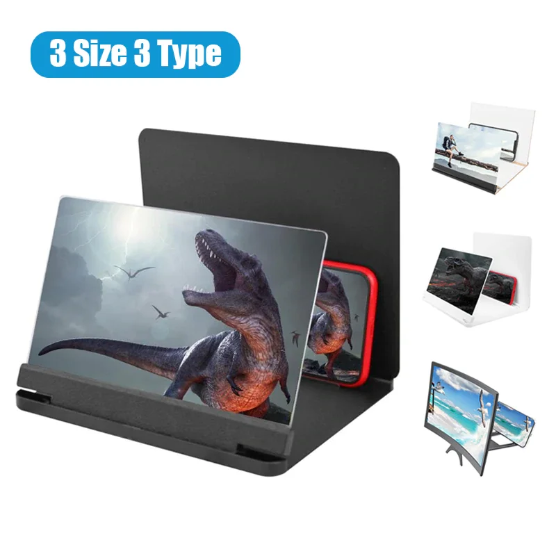 3D Phone Screen Magnifier Stereoscopic Amplifying Desktop Folding Stand Bracket HD Movie Video Stand Compatible with All Smartphone