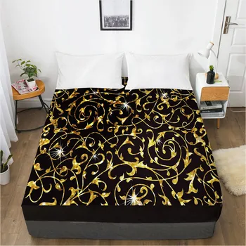 

3D Custom Design Fitted Sheet Bed Mattress Fitted Cover Bed Linens Sheets Gold Bedsheet Covers Home Texitle150x200cm Arabesque