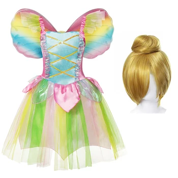 

Fairy Tinkerbell Dress Girls Fancy Princess Costumes For Kids Fairy Elves Cosplay Clothing Children Dress Up Dresses With Wing