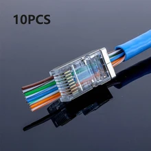 Adaptador de tomada rj45 10 pçs/lote, conector com blindagem rj45 cat5e cat6