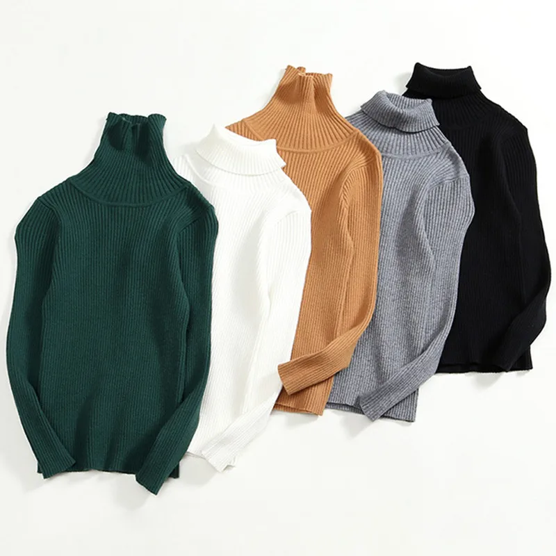 

Baby Kids Girls Turtleneck Solid Ribbed Pullover Casual Sweater Children Girl Fashion Fall Spring Winter Base Sweaters Clothes