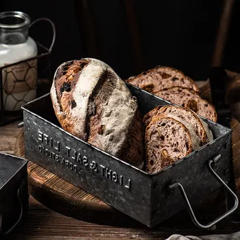 

Vintage Old Wrought Handle English Trays Retro Metal Storage Sundries Tray Breakfast Bread Cake Plate Rectangular Box