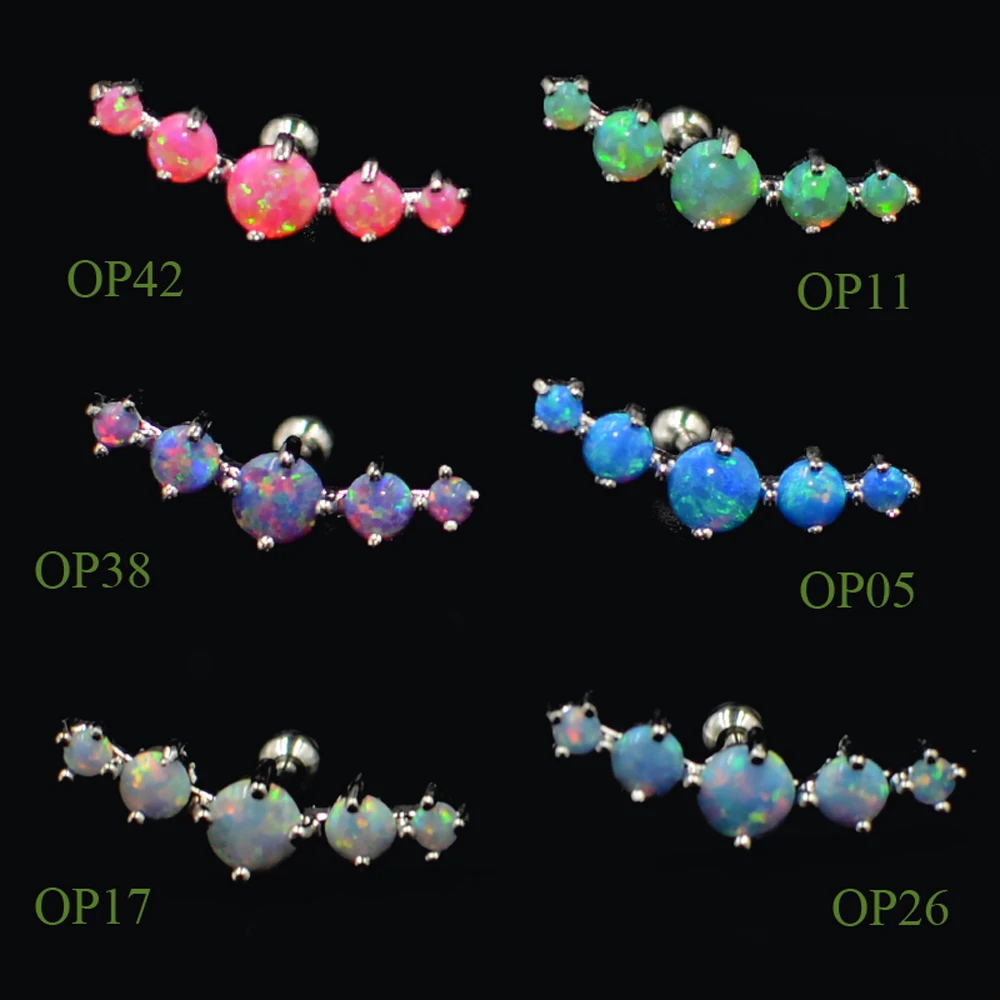1PC 16g Stainless Steel Opal Prong set Ear Tragus Cartilage Helix Earring Stud Piercing Body Jewelry