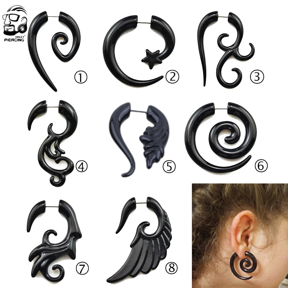 Pair Acrylic Fake Cheater Twist Spiral wing Ear Taper Gauges Expanders Earring 