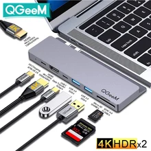 QGeeM USB C Hub Dock pour Macbook Pro SD TF Lecteurs de carte Micro SD Double HDMI PD Multi 3.0 Hub USB Adaptateur de chargeur de type C Splitter Type-C Hub pour tablettes pour ordinateur portable Accessoires iPad Pro