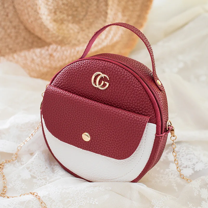 

Korean-style Contrast Color Hand Small round Bag Foreign Trade Wholesale 2019 Summer New Products Embossed Leather Women's Shoul