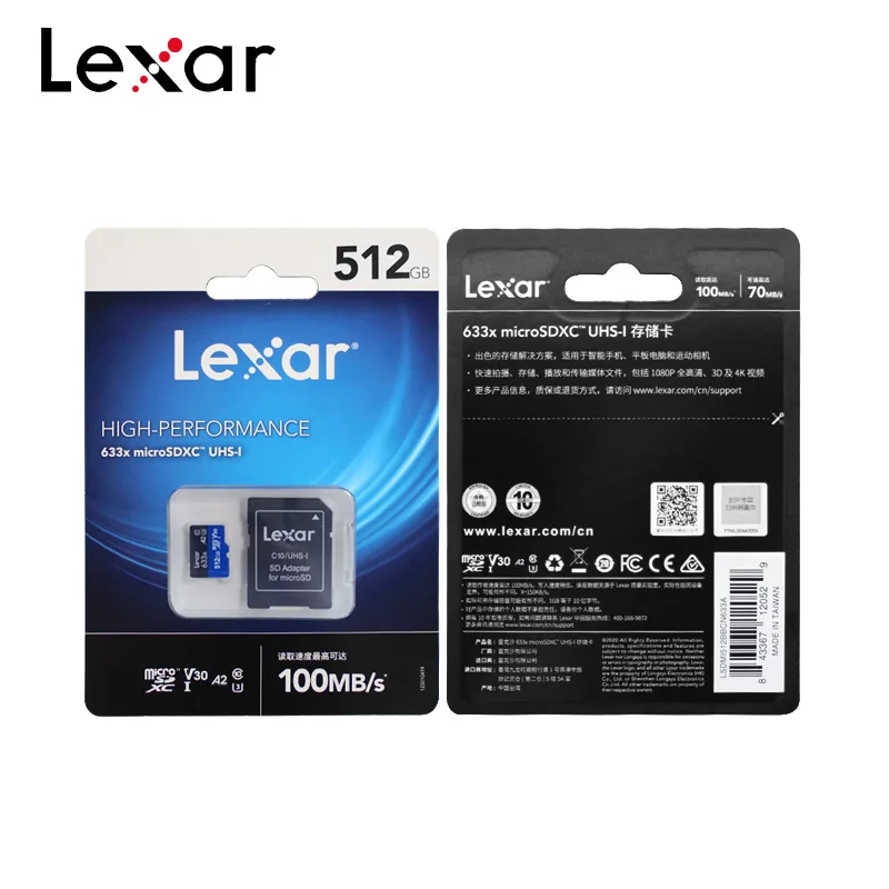 Lexar 512 ГБ Micro SD карта высокая производительность 633x microSDXC USH I карт TF объемом до 100