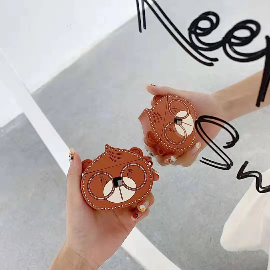 Для AirPods чехол 3D японский корейский Пара моделей глаза медведь чехол для Airpods 2/i10/i11 TWS Защитная крышка с крючок карабина