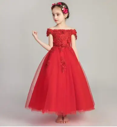 style 3 Красное кружевное платье с открытыми плечами для девочек на свадебную вечеринку; платье с цветочным узором для девочек; детское праздничное платье принцессы с цветочным узором; платье для первого причастия; платье для крещения - Цвет: style 3