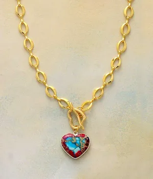 High End Natural Stones Heart Pendant Chain Necklace Women Luxury Jaspers Fashion Choker Necklace OL Jewelry Gifts Wholesale
