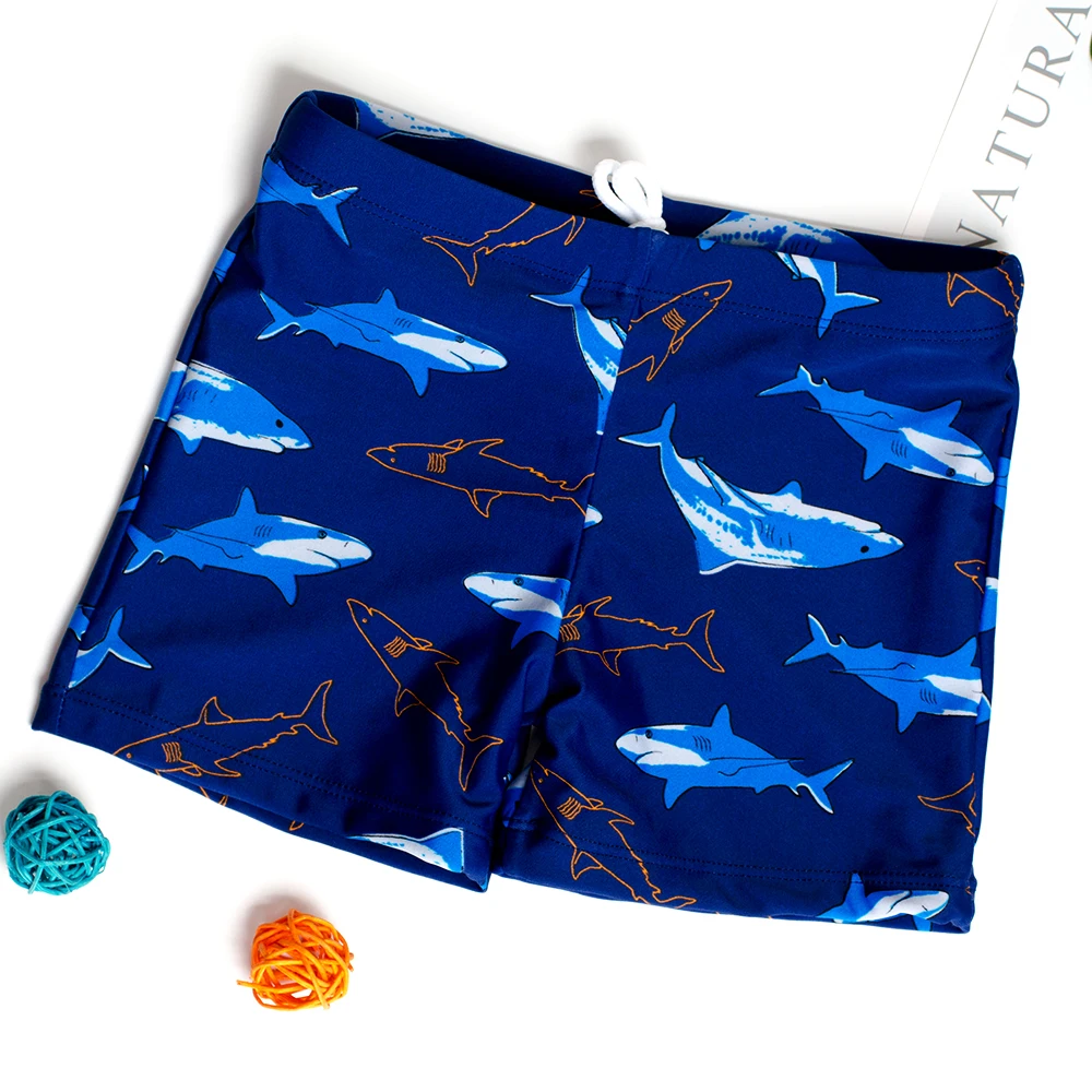 Плавки для мальчиков от 5 до 12 лет, летние пляжные шорты Плавки в полоску с рисунком акулы, купальный костюм для мальчиков, ST012