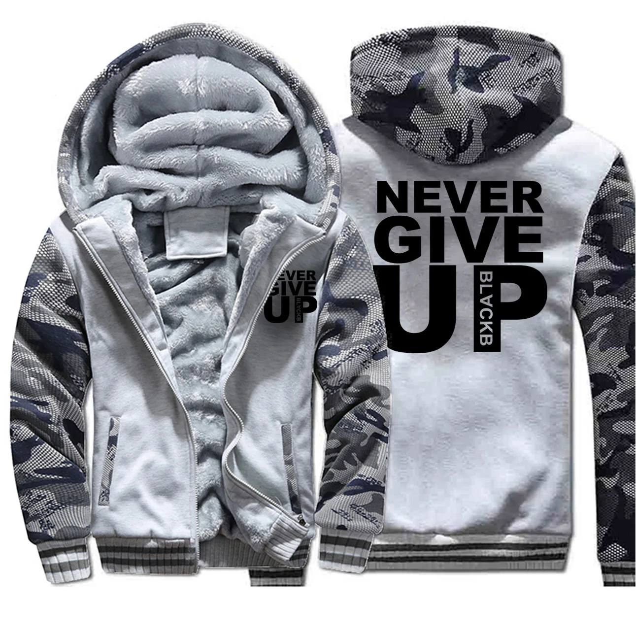 Модные брендовые плотные толстовки с надписью Never Give Up, уличная одежда, зимняя Новинка, Мужская толстовка, камуфляжный реглан, спортивная одежда - Цвет: Light Gray 1