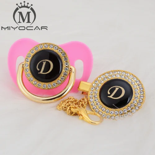 BLING unique design name Initials letter D lovely bling pacifier and pacifier clip set BPA free dummy bling unique design LD - Цвет: LD-3  6-18M