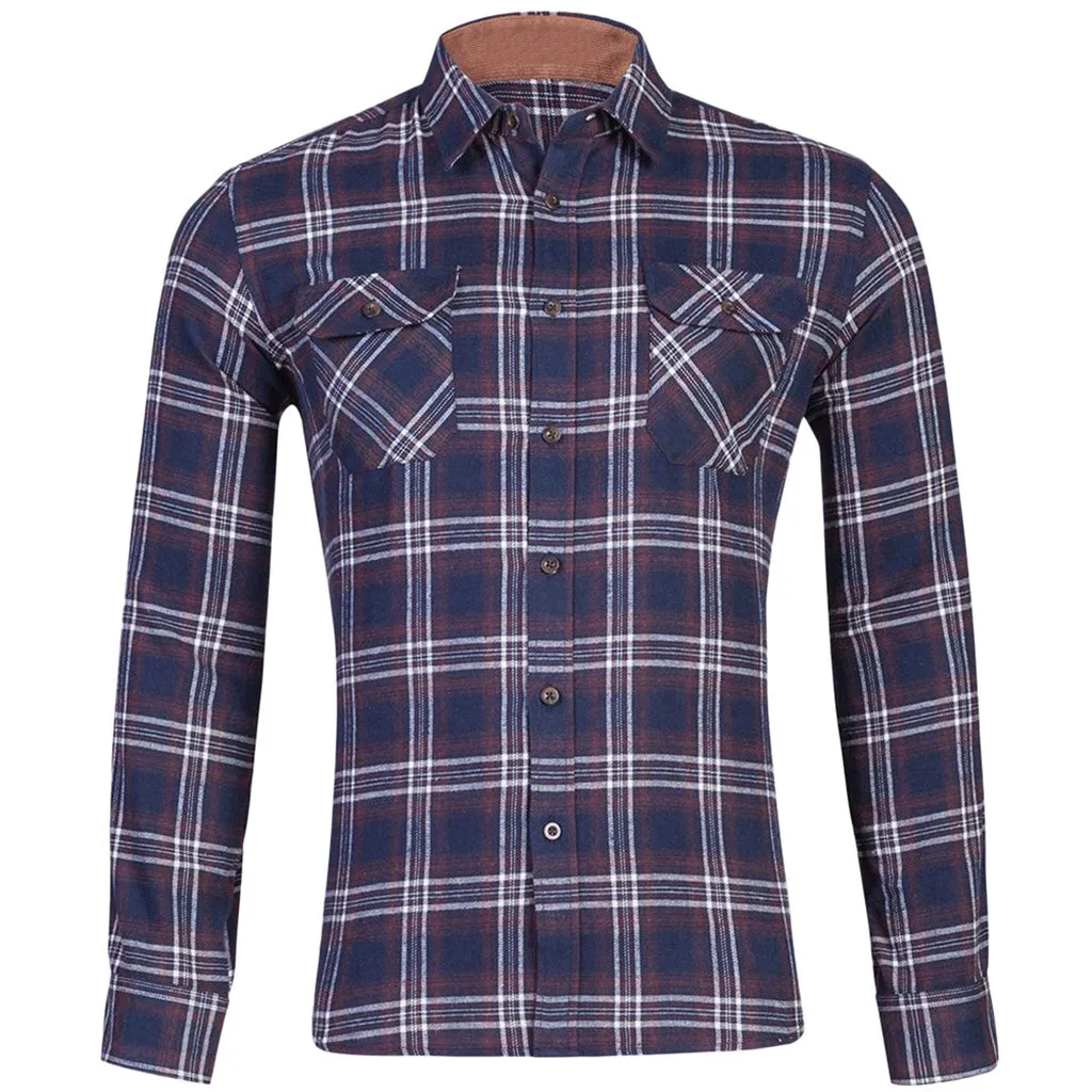 Plaid Shirts Men Checkered Shirt Brand 2019 Fashion Men Plaid Business Casual Long Sleeve Turn-down Collar Shirts Drop Shipping