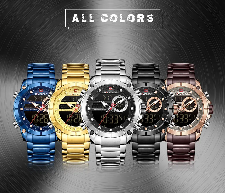 Новинка NAVIFORCE мужские военные модные часы золотые кварцевые наручные часы Стальные водонепроницаемые часы с двойным дисплеем мужские часы Relogio Masculino