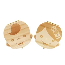Boîte en bois de rangement des dents d'enfant,organisateur à motifs de tête de bébé, en anglais, espagnol, français, russe et italien,