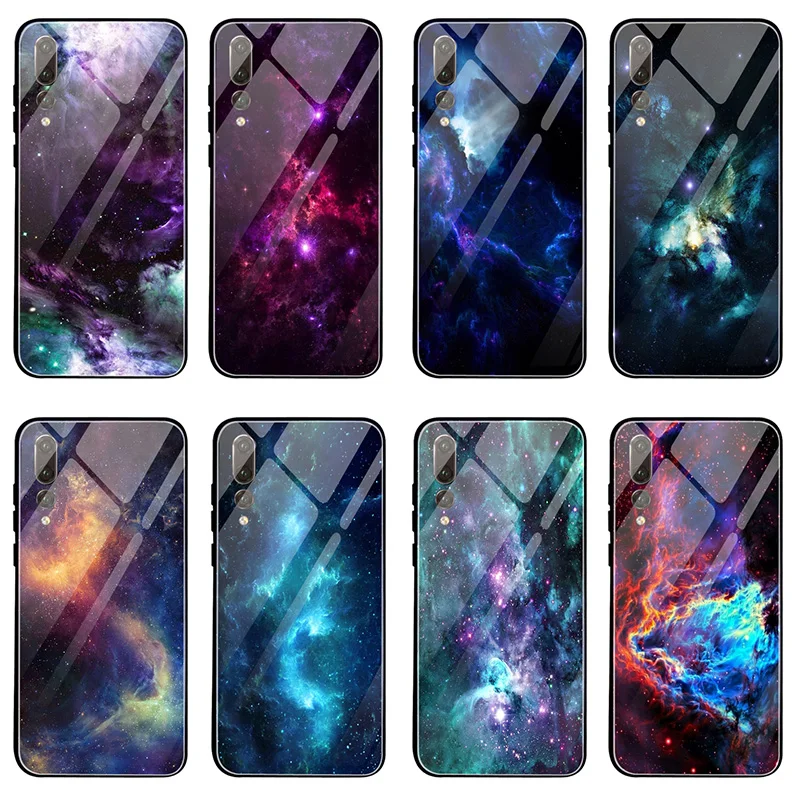 Tempered Glass Phone Cases Cover for Huawei Honor 8 8A 8X 9 9X 10 X10 P20 P30 P40 Pro Lite Bags Moon Space Map Marble Stone | Мобильные